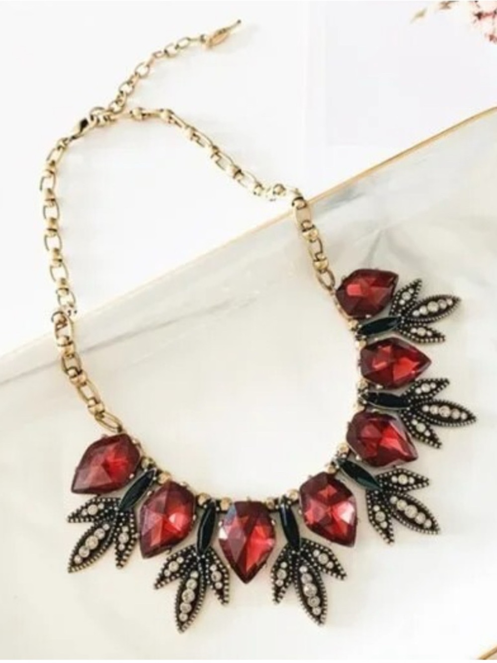 Chloe + Isabel Fair Isle Statement Necklace with Deep Red Teardrop Gems